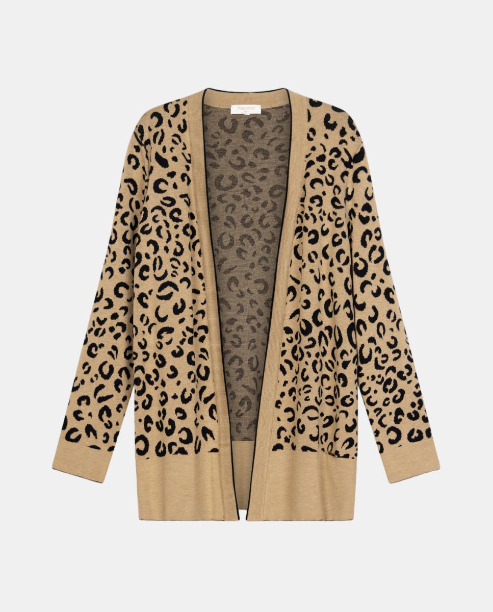 Chaqueta de mujer de punto jacquard animal print - Naulover - Beige Beige-5