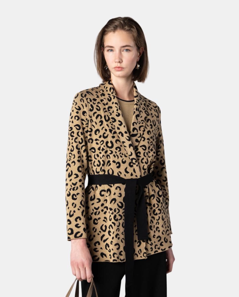 Imagen 0 de Chaqueta de mujer de punto jacquard animal print Beige