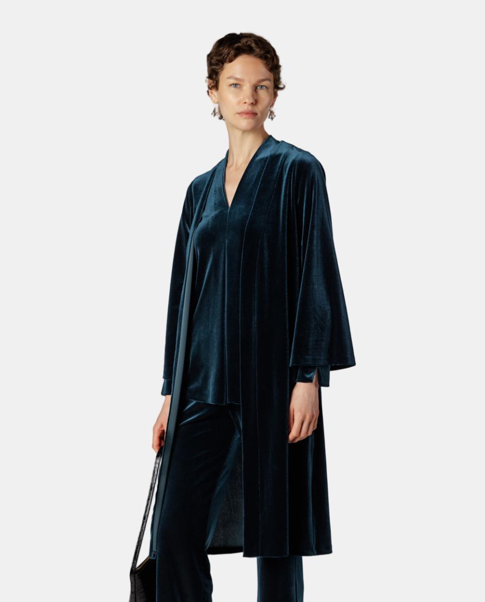 Chaqueta de mujer tipo kimono de terciopelo - Naulover - Verde oscuro Verde oscuro-1