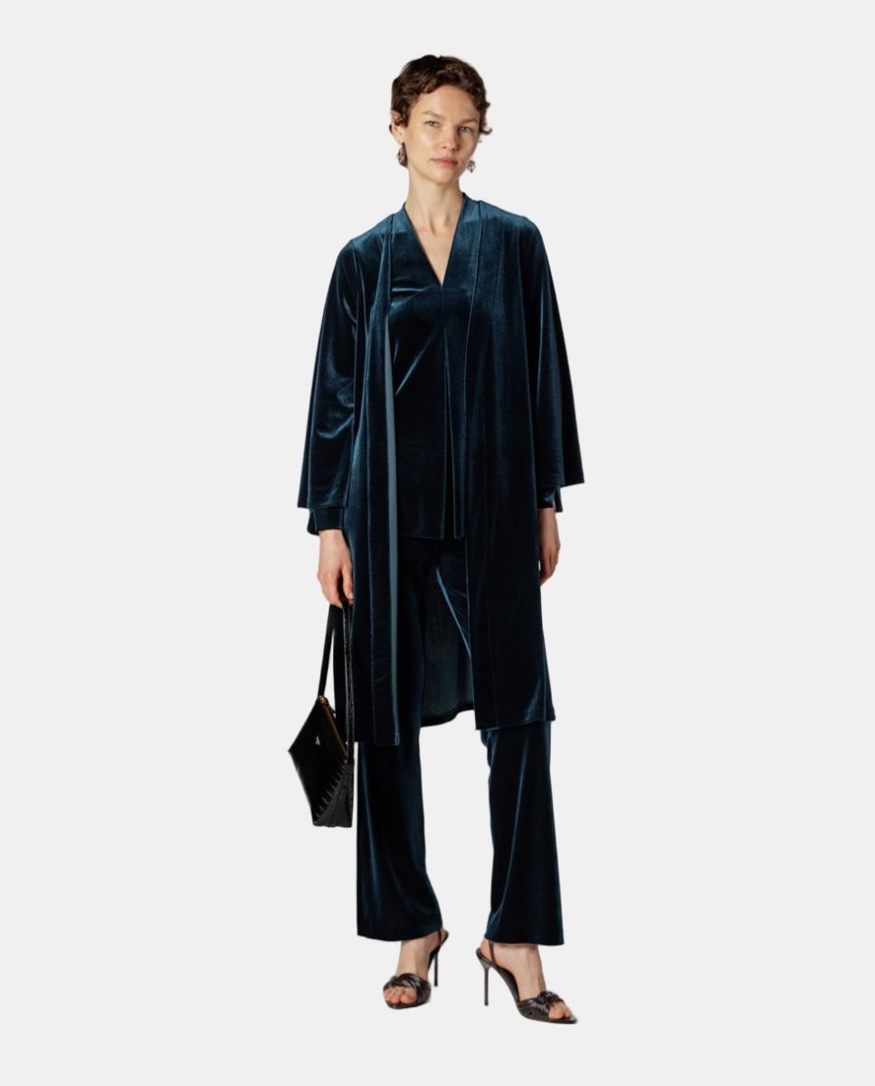 Chaqueta de mujer tipo kimono de terciopelo - Naulover - Verde oscuro Verde oscuro-3