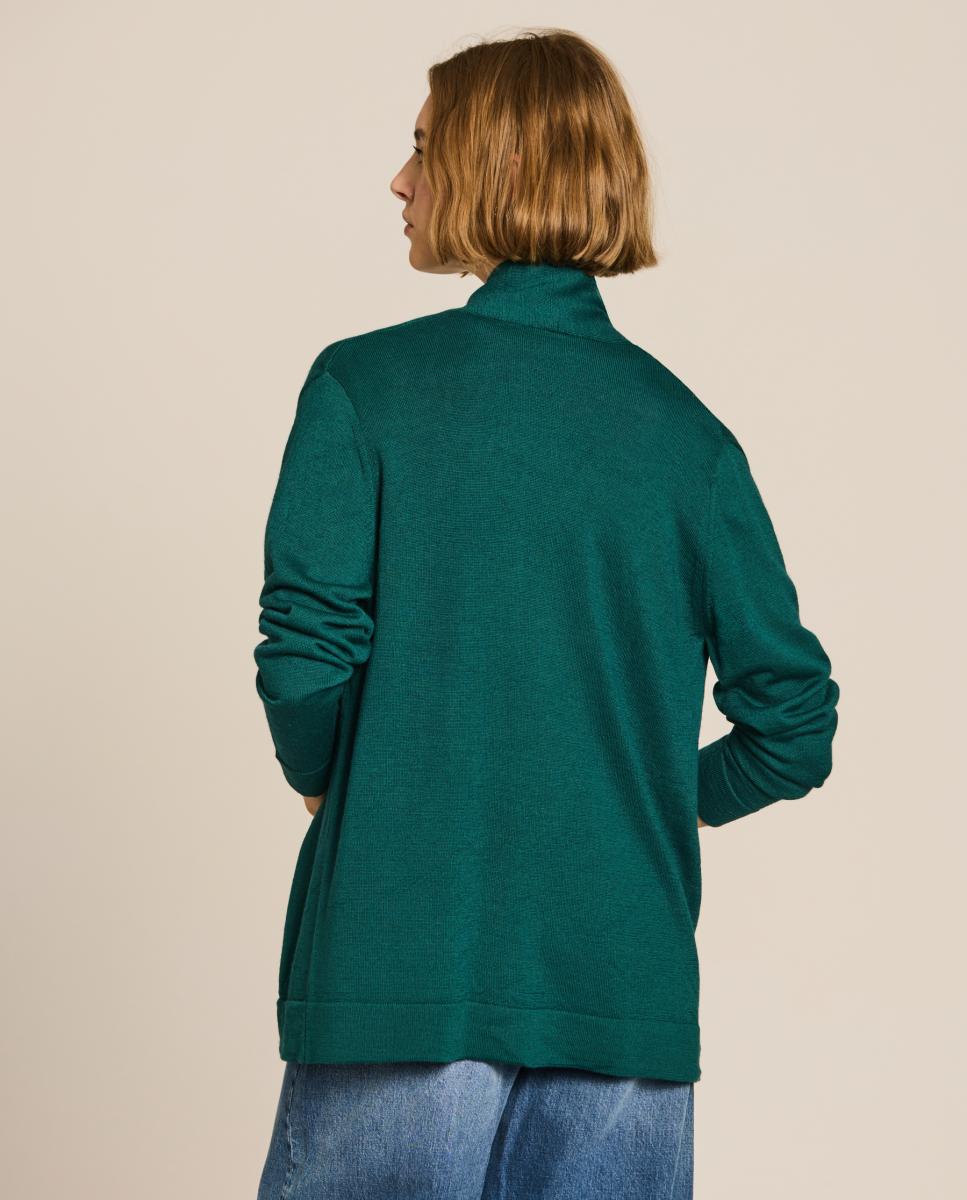 Cardigan de Malha de Lã Verde-escuro-2