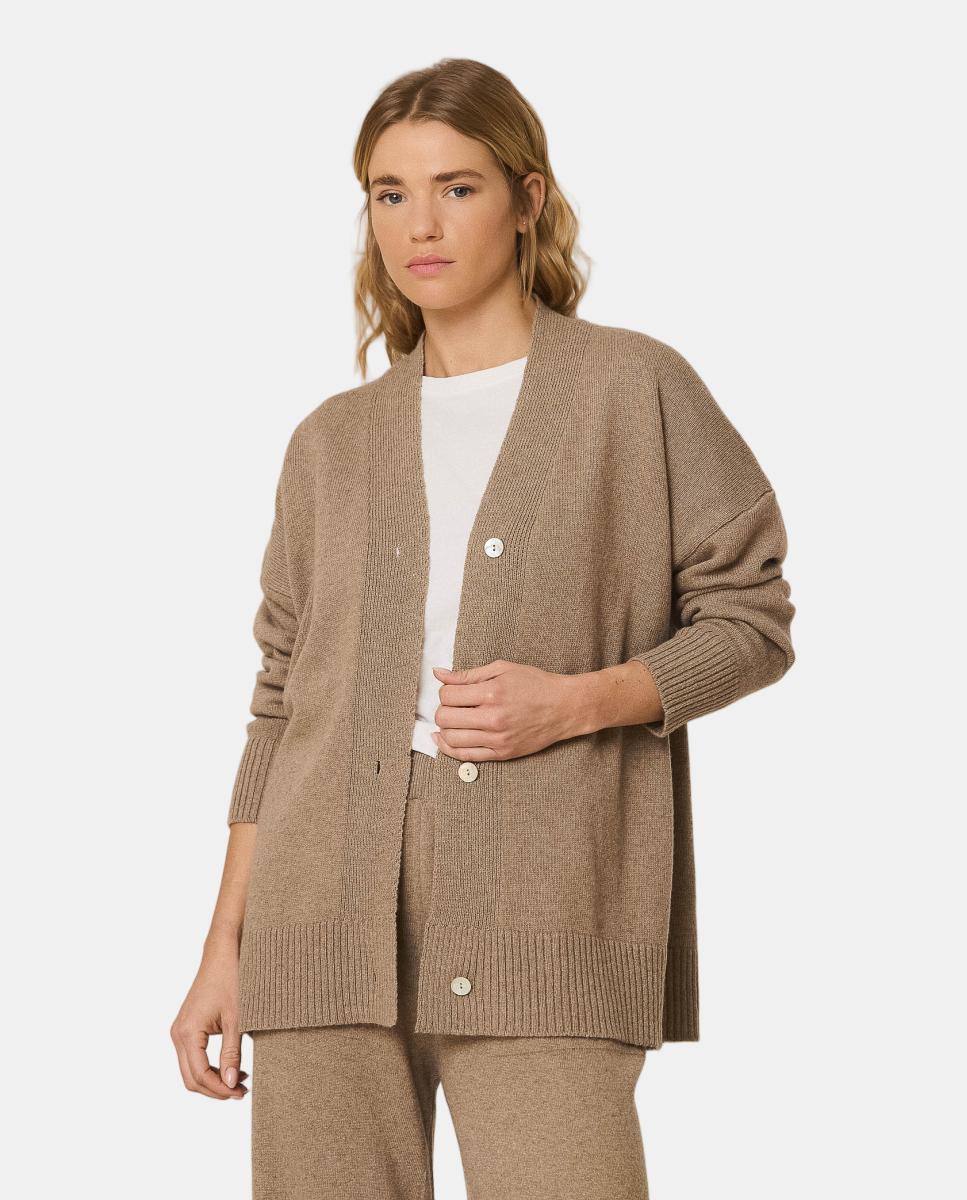 Imagen 1 de Chaqueta de mujer punto cashmere escote pico - Indi & Cold - Topo Topo