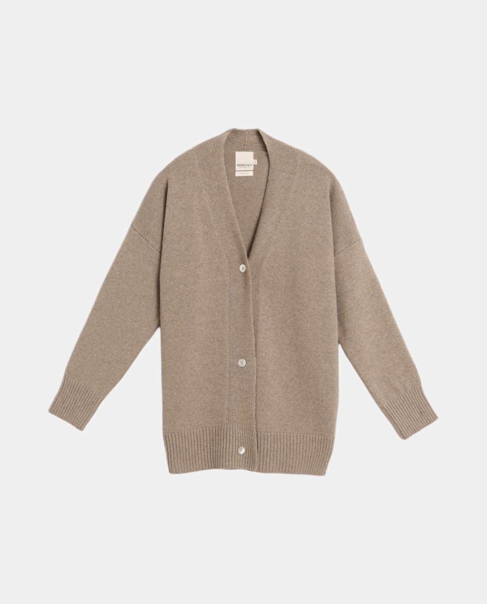 Imagen 4 de Chaqueta de mujer punto cashmere escote pico - Indi & Cold - Topo Topo