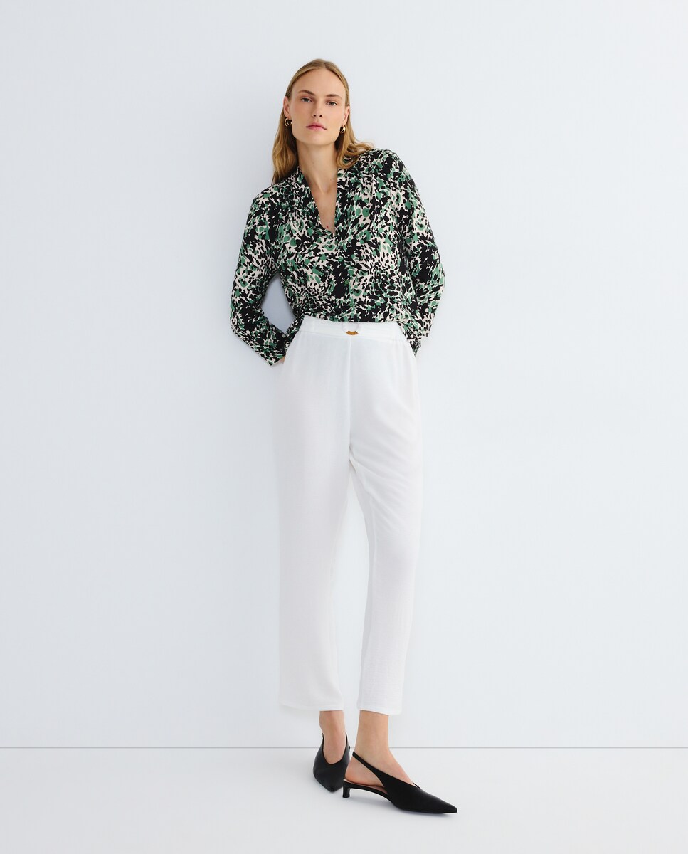 Calças lisas com elásticos Natural-1