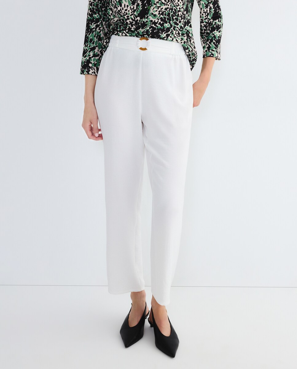 Calças lisas com elásticos Natural-2