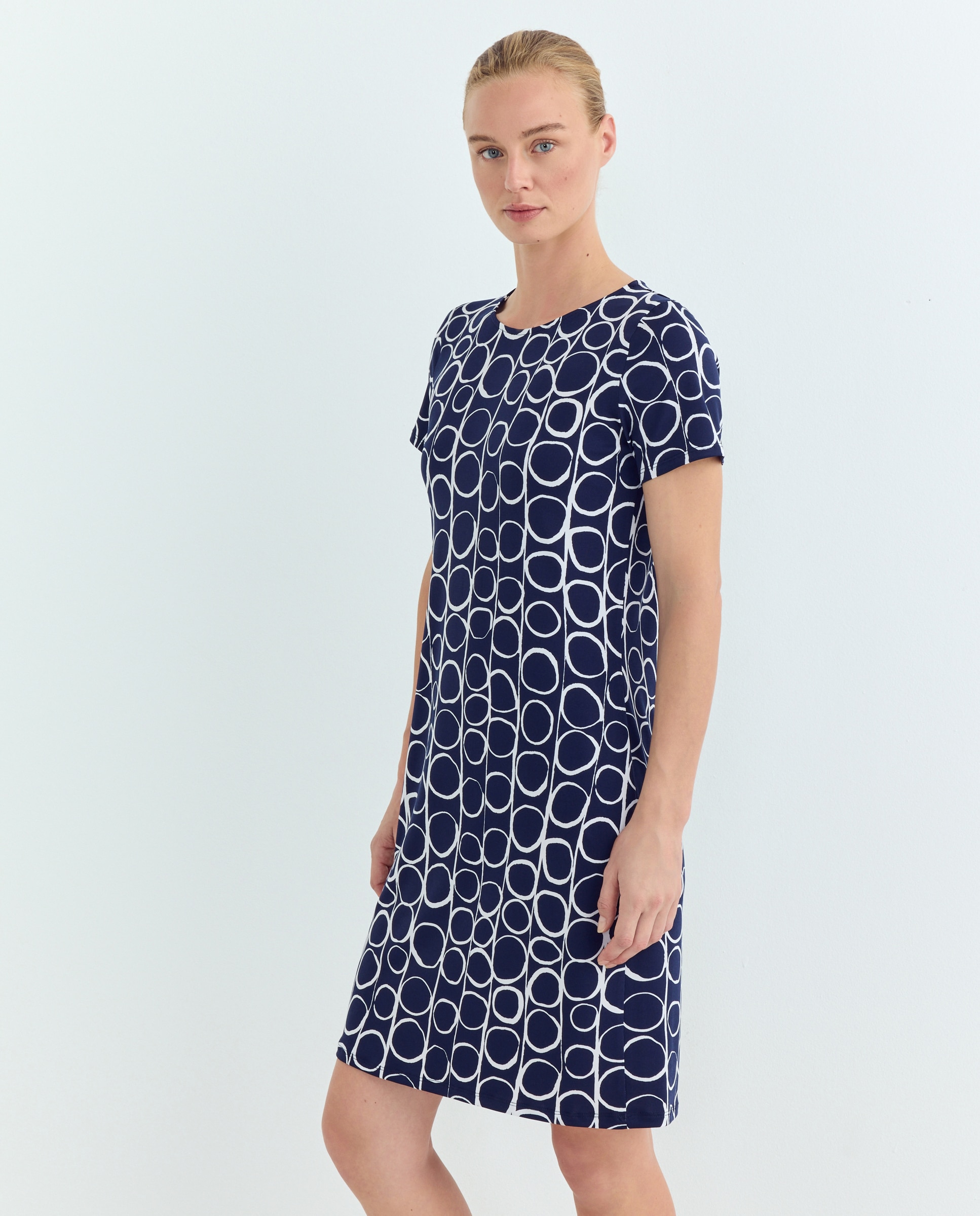 Vestido estampado com manga curta Azul-marinho-1