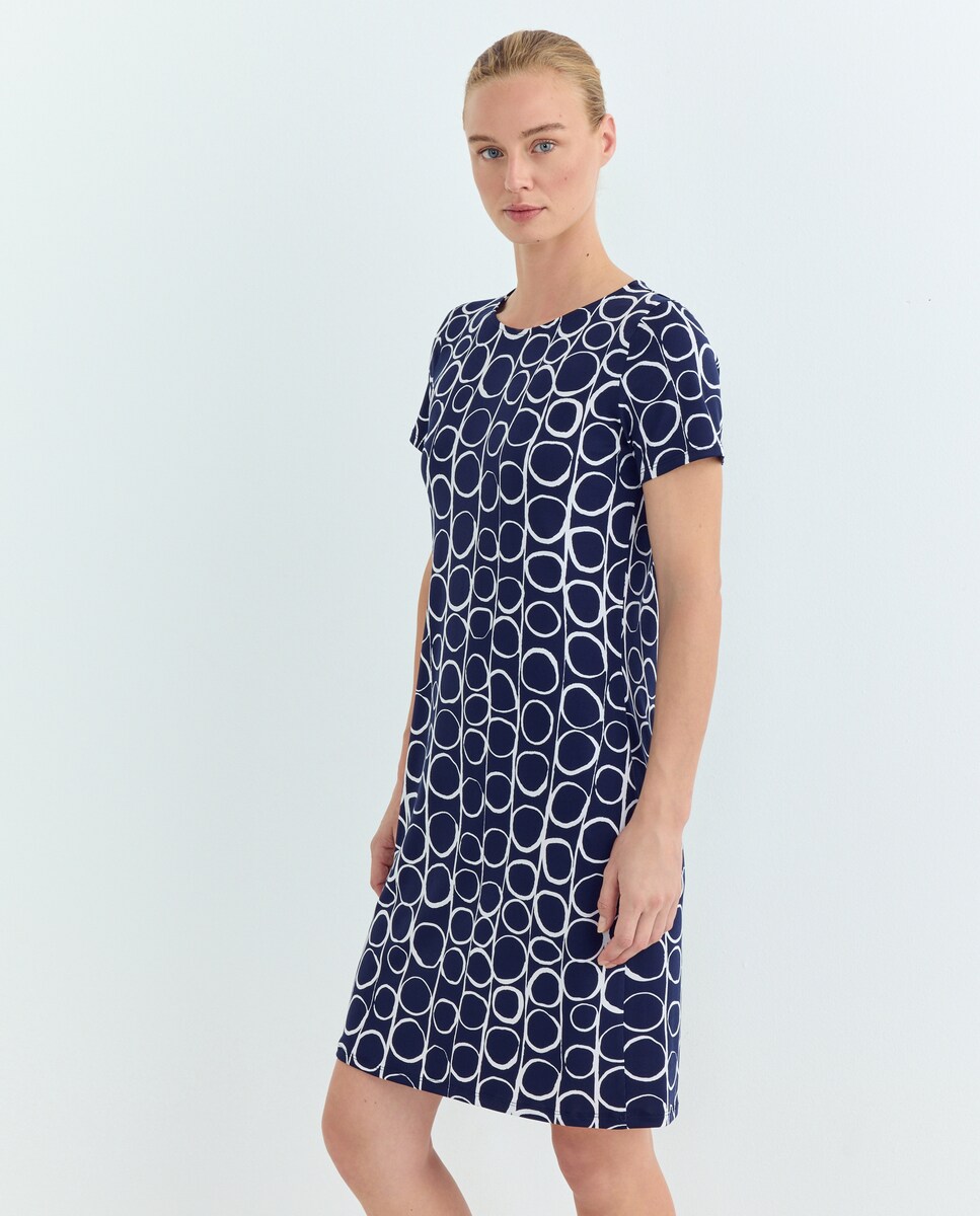 Vestido estampado com manga curta Azul-marinho-1