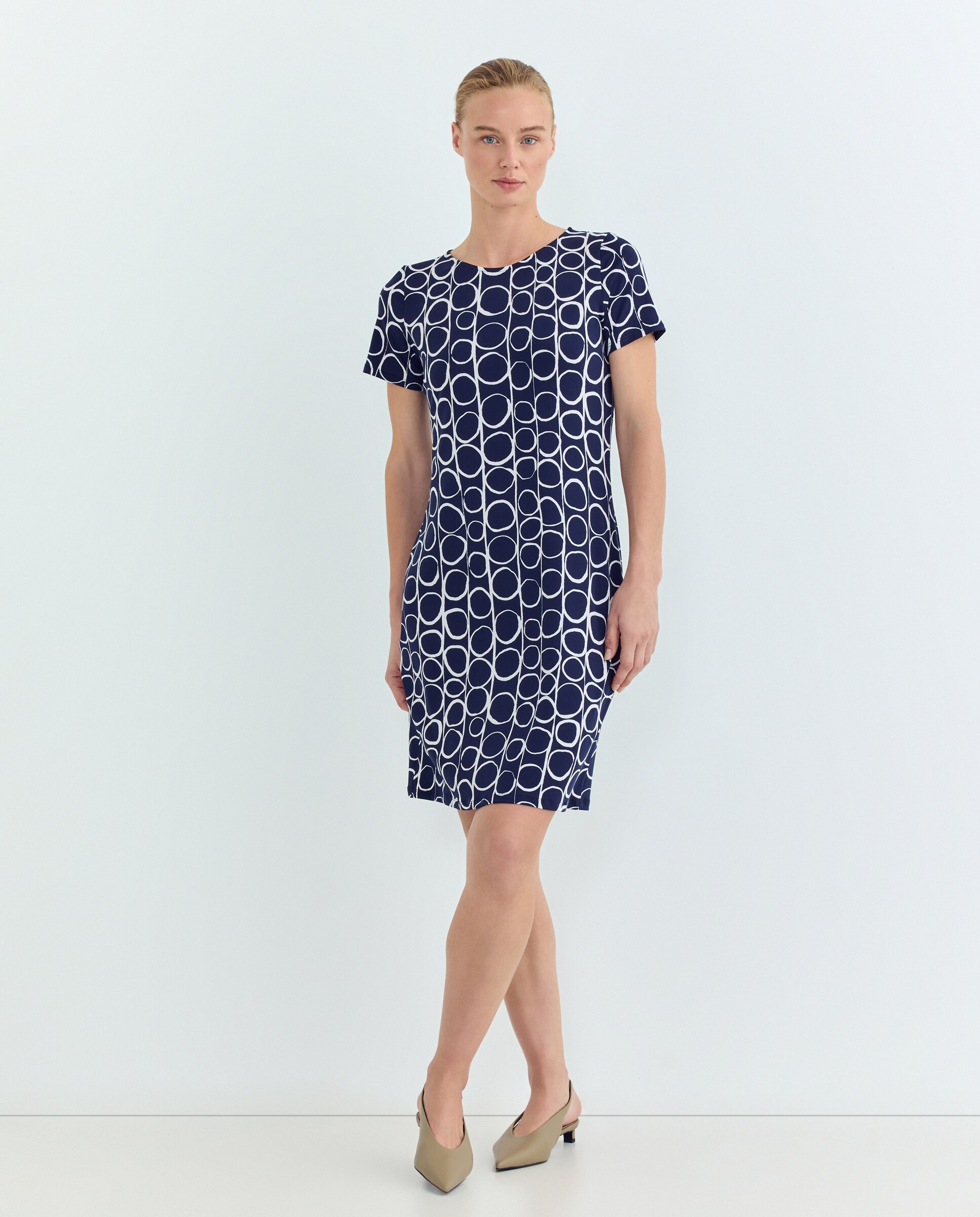 Vestido estampado com manga curta Azul-marinho-2