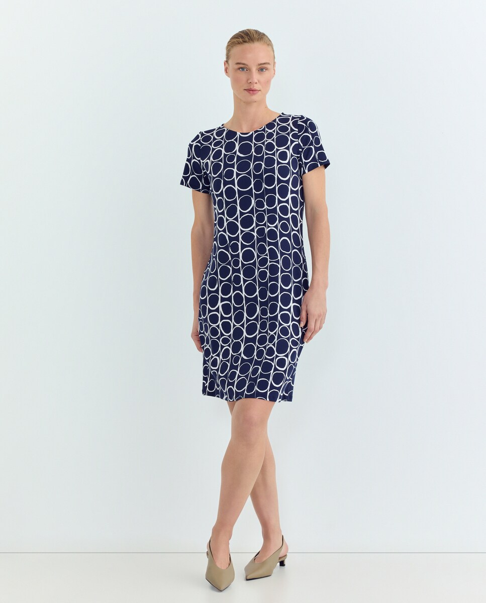 Vestido estampado com manga curta Azul-marinho-2