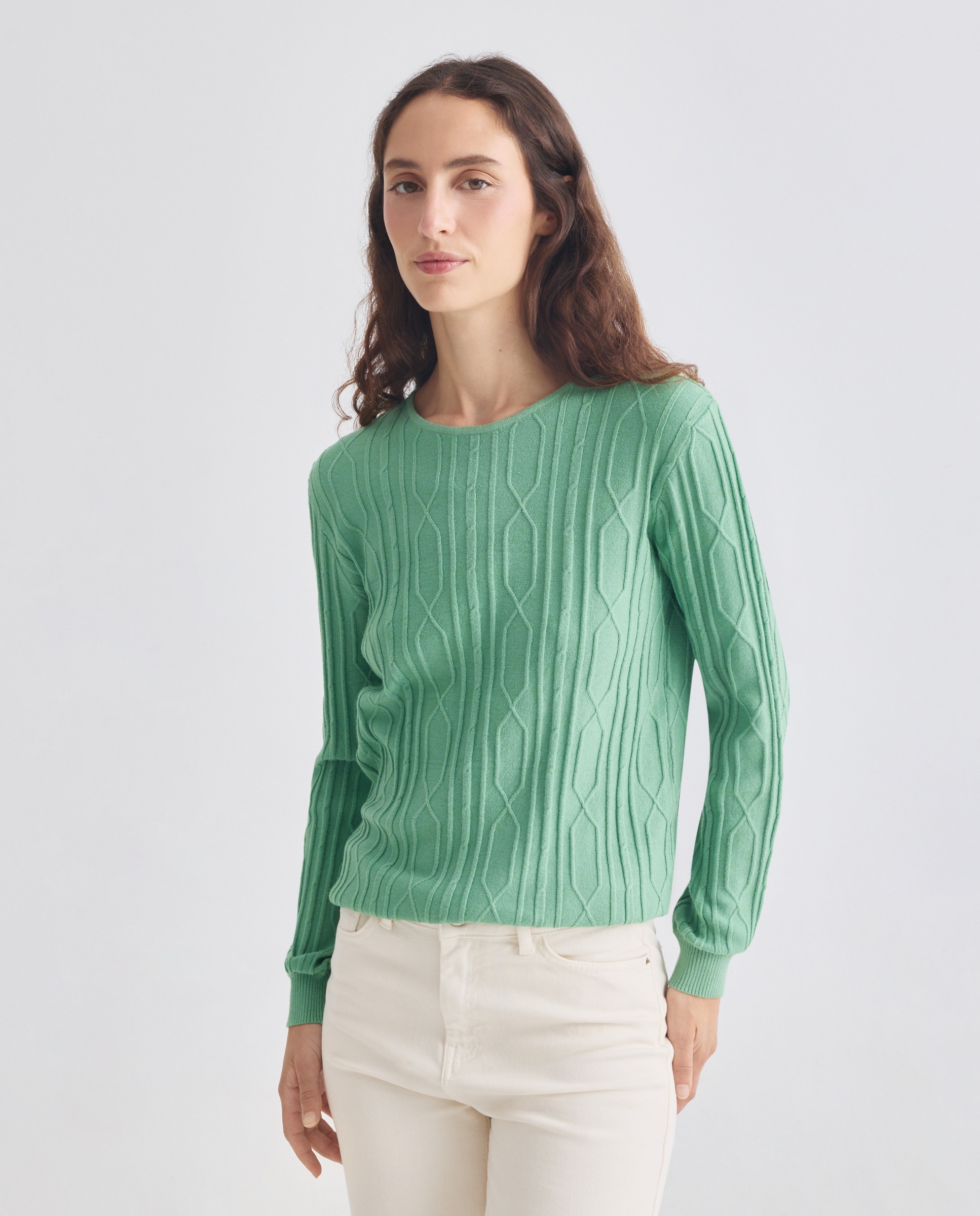 Camisola de malha lisa com manga comprida Verde-2