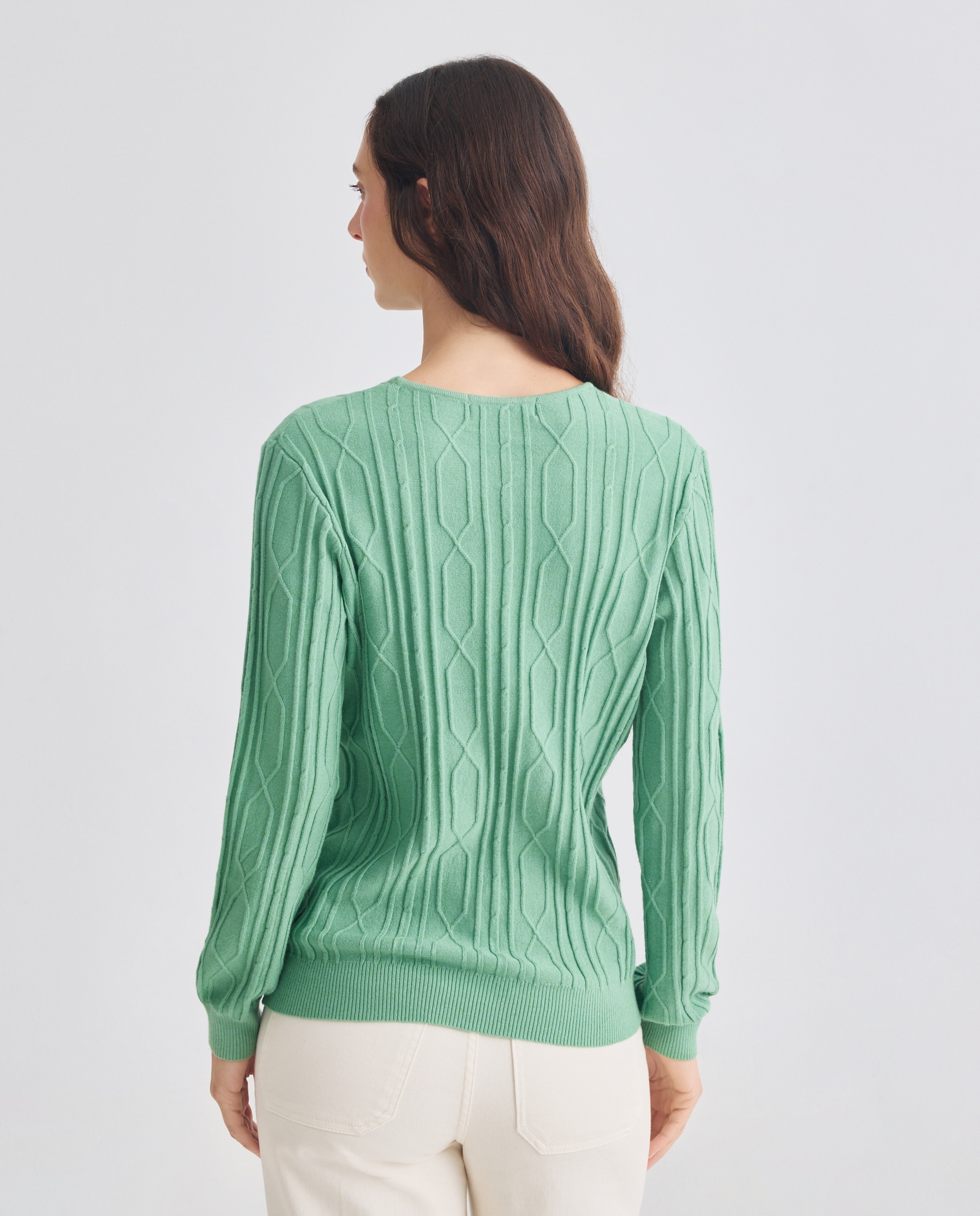 Camisola de malha lisa com manga comprida Verde-3