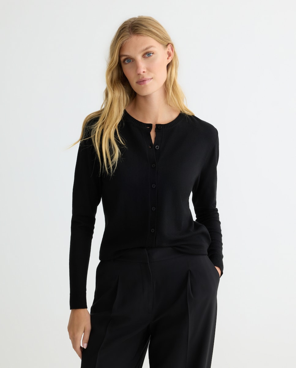 Casaco liso com manga comprida Preto-2