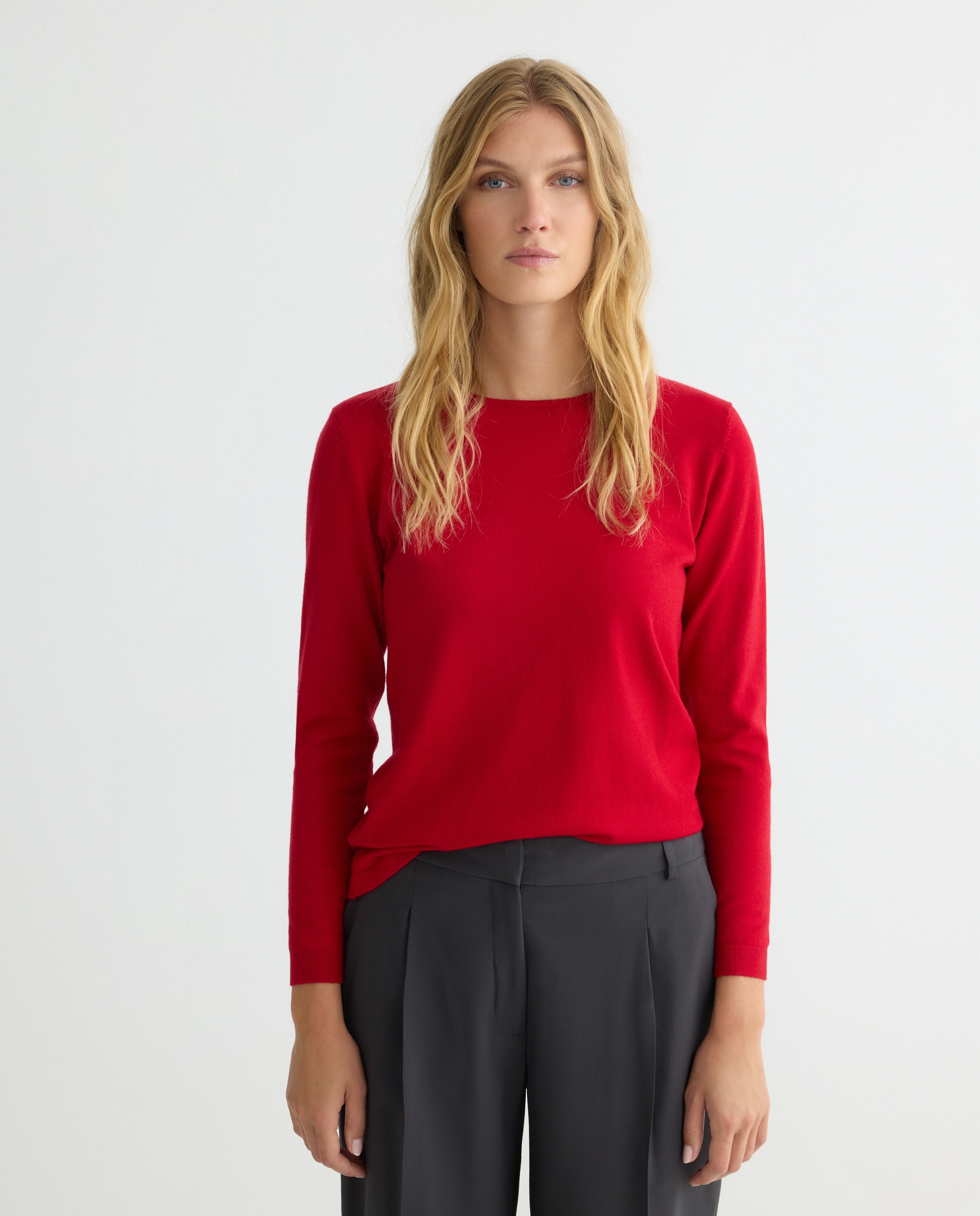 Camisola de malha lisa com manga comprida Vermelho-2