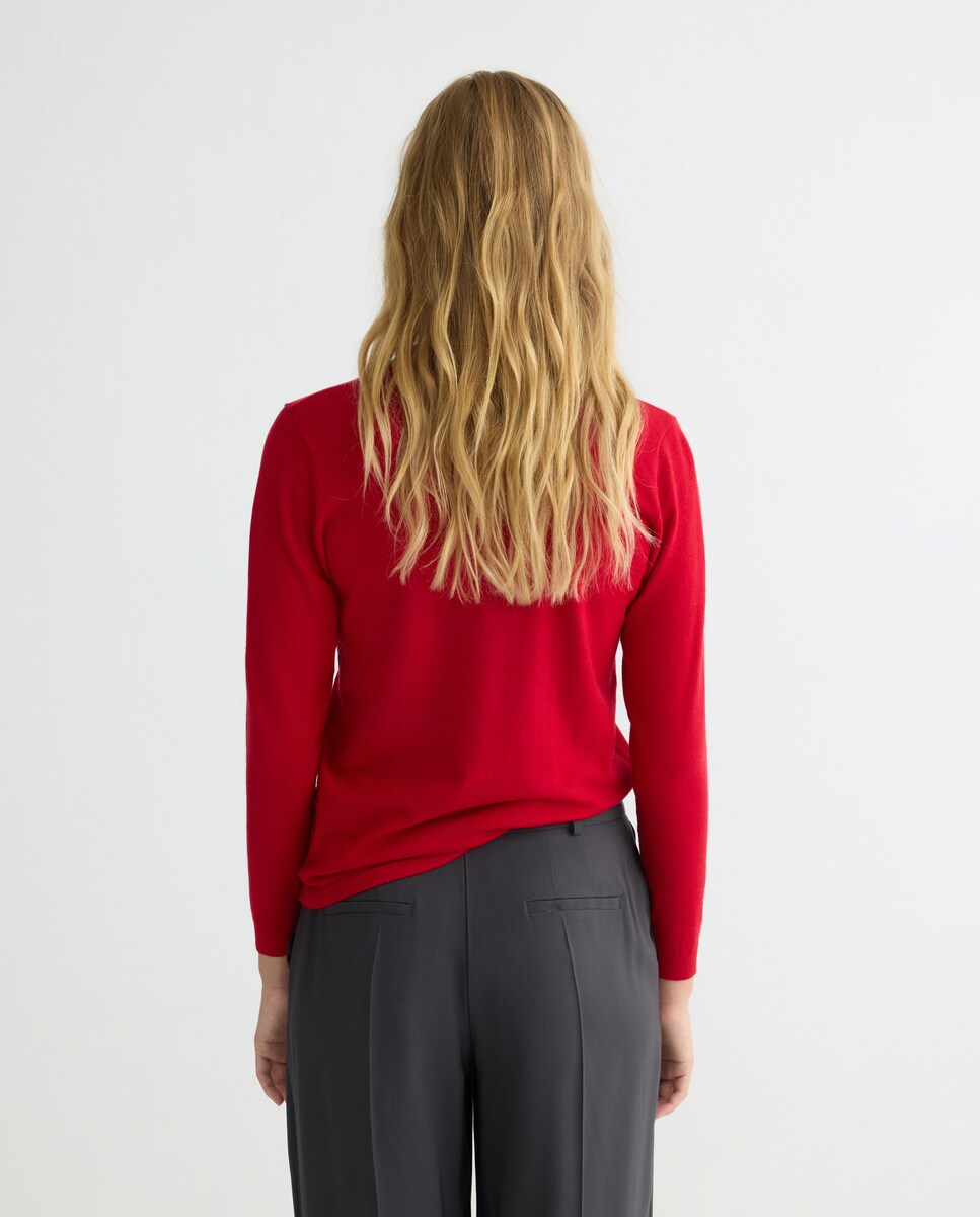 Camisola de malha lisa com manga comprida Vermelho-3