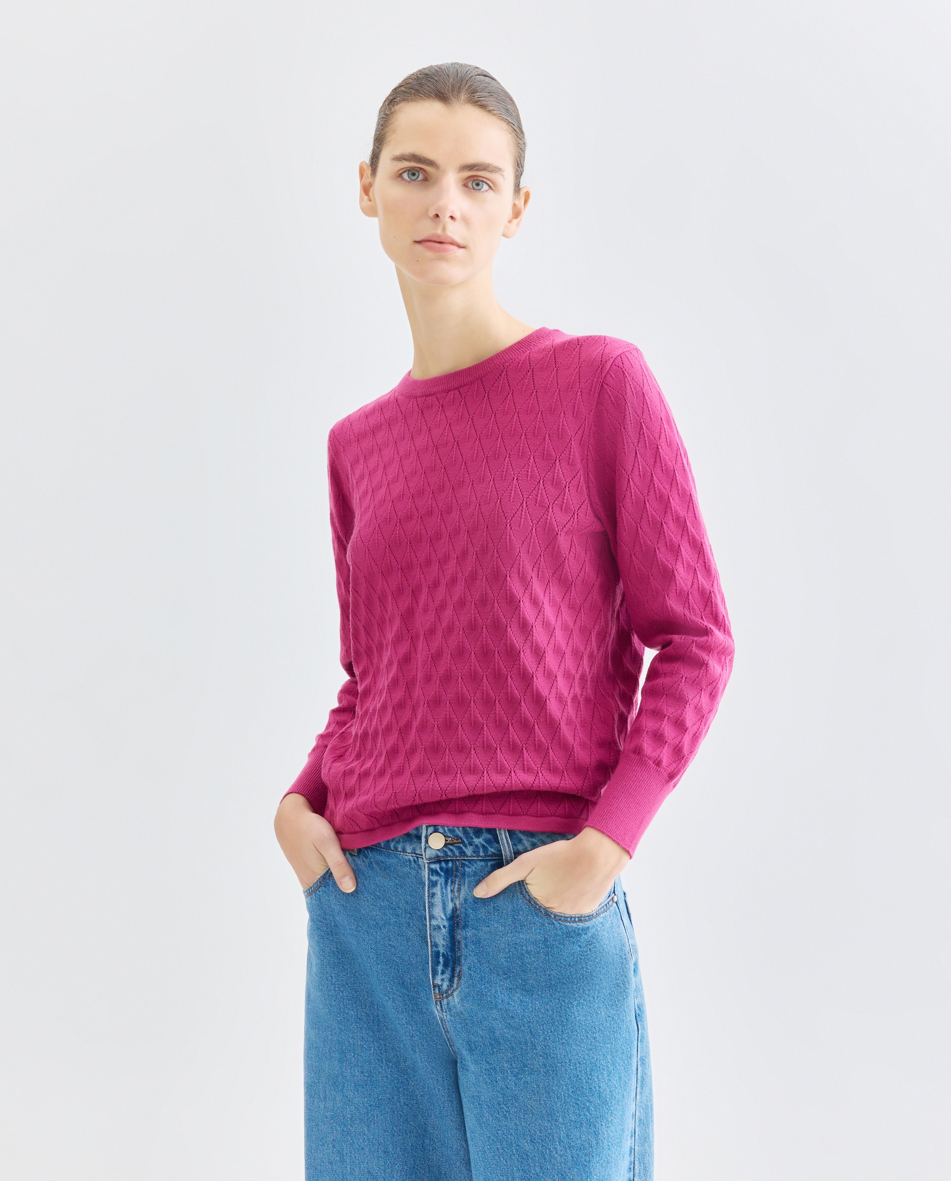 Jersey de mujer manga larga liso - Zermatt - Lila Fucsia-1