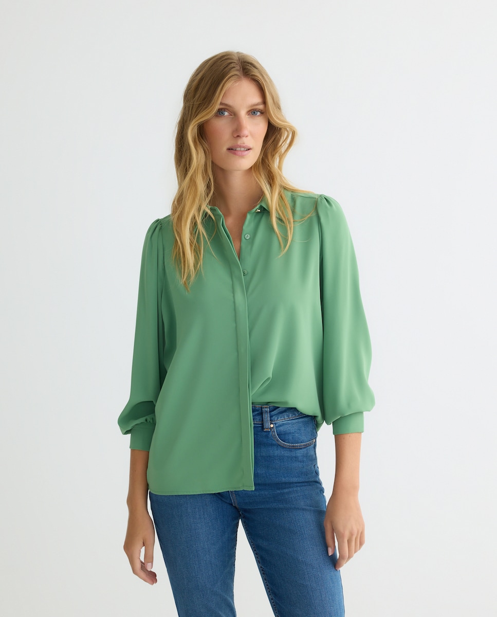 Camisa lisa com manga comprida Verde-2