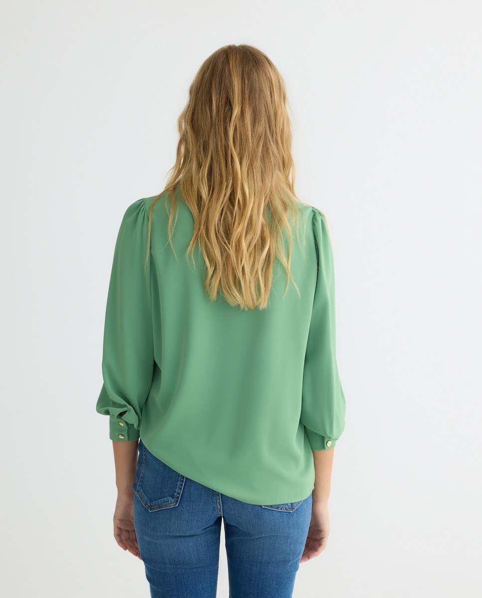 Camisa lisa com manga comprida Verde-3