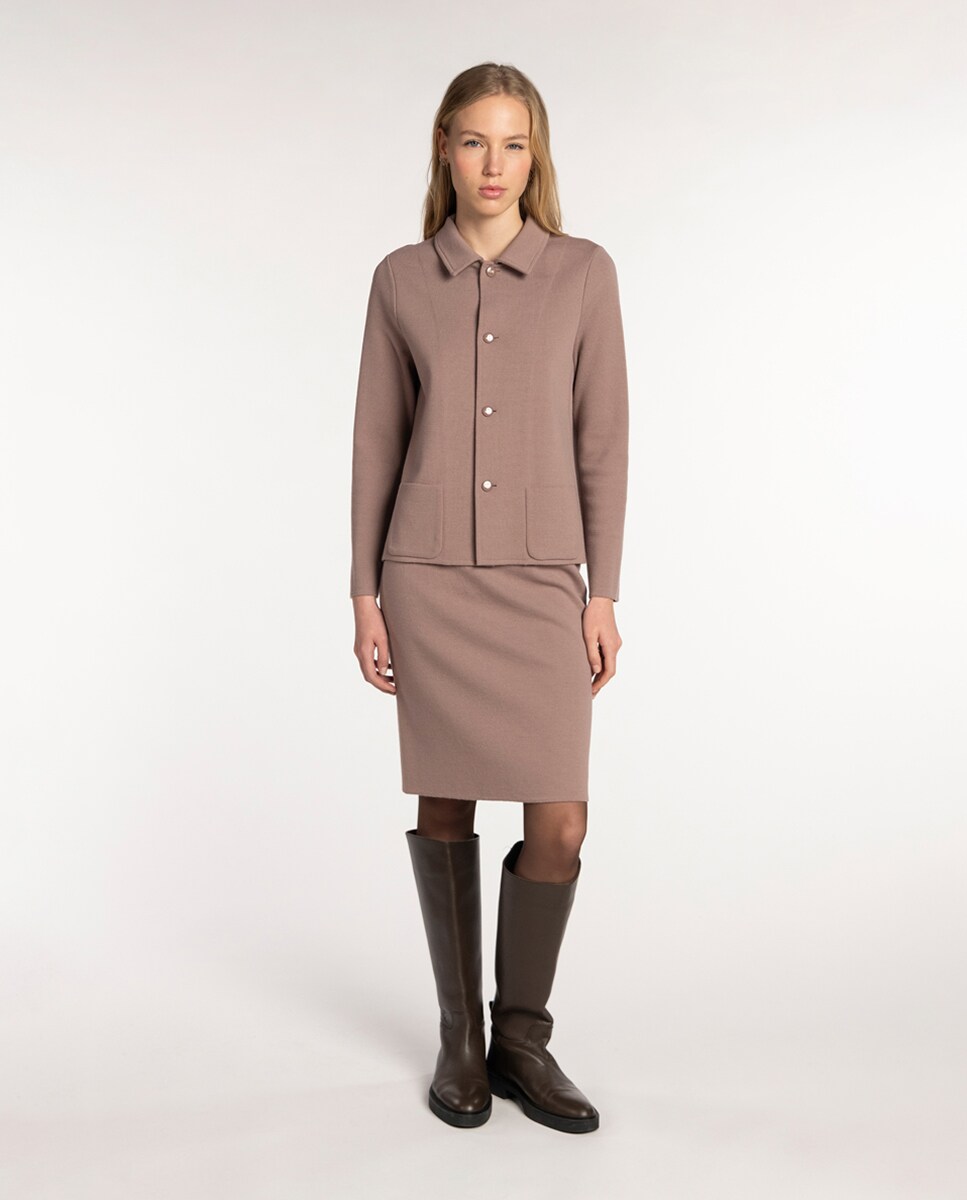 Saia-Lápis de Malha Milano com Cós Elástico Bege-3