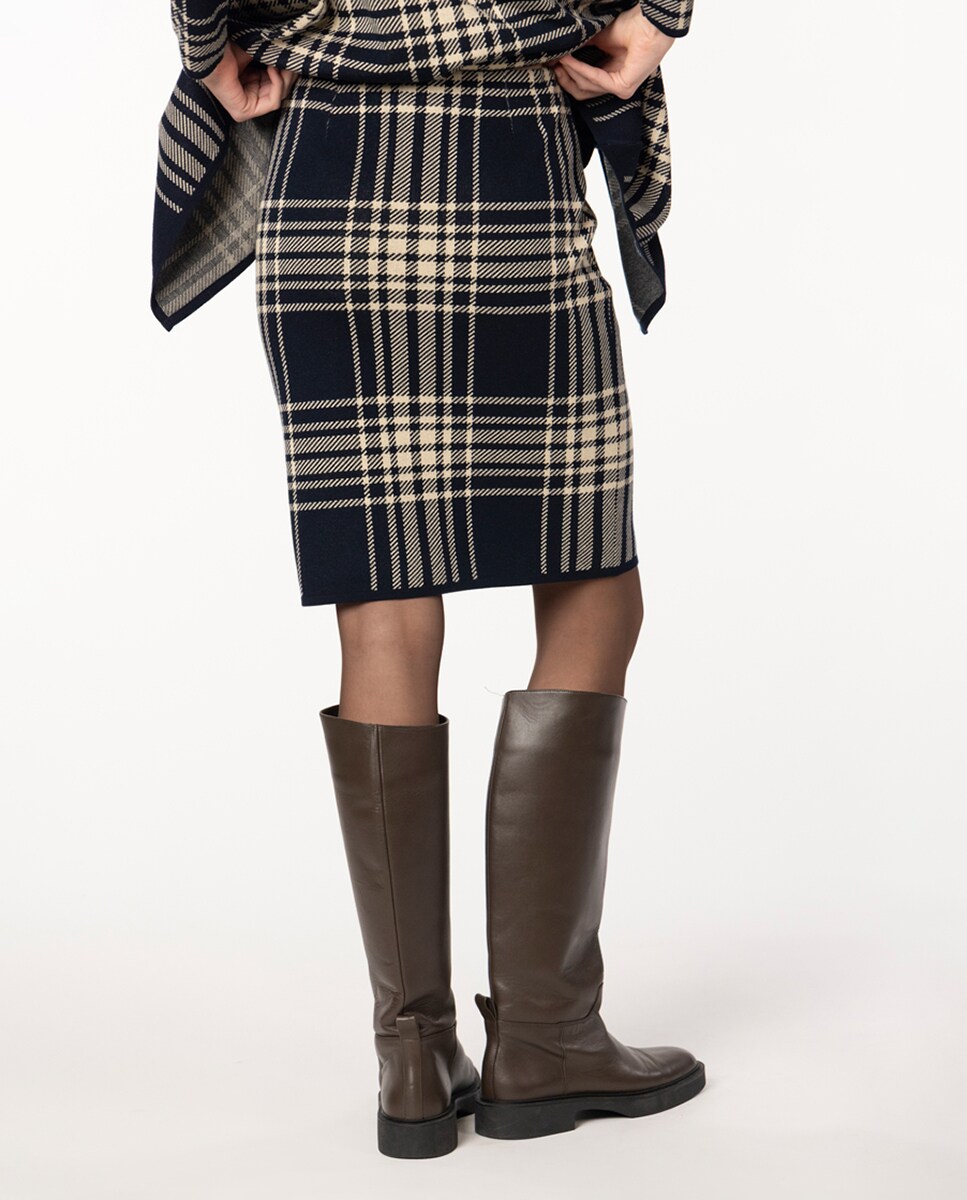 Saia de Malha Jacquard com Desenho aos Quadrados Príncipe de Gales Azul-marinho-2