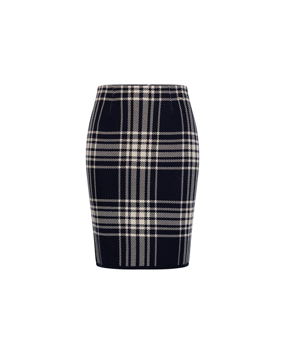 Saia de Malha Jacquard com Desenho aos Quadrados Príncipe de Gales Azul-marinho-5