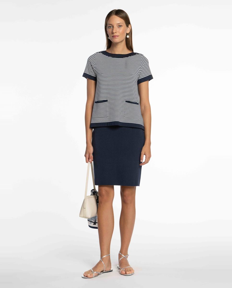 Saia Lápis de Malha com Elástico Azul-marinho-3