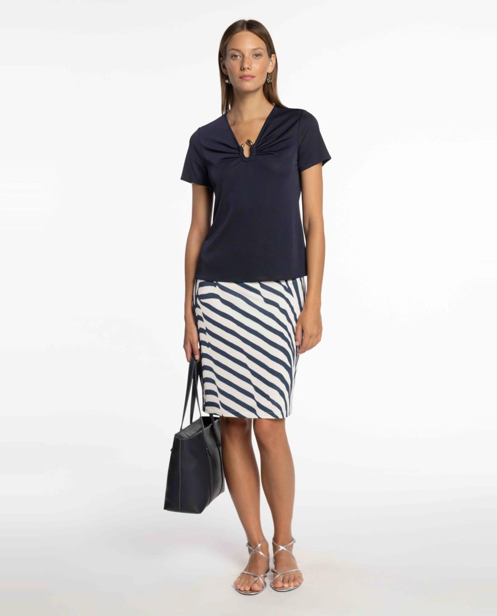 Saia Lápis de Malha Circular Estampada Azul-marinho-5