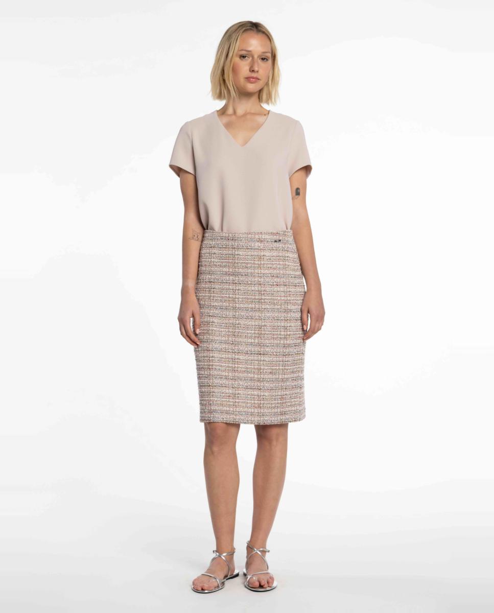 Saia de Tweed de Malha Rosa-4