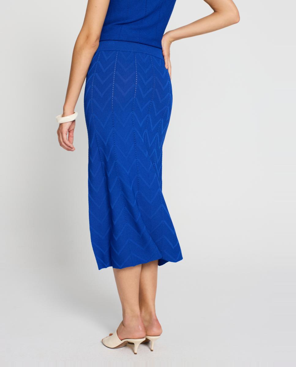 Saia Evasê Midi com Cós Canelado Azul-índigo-2