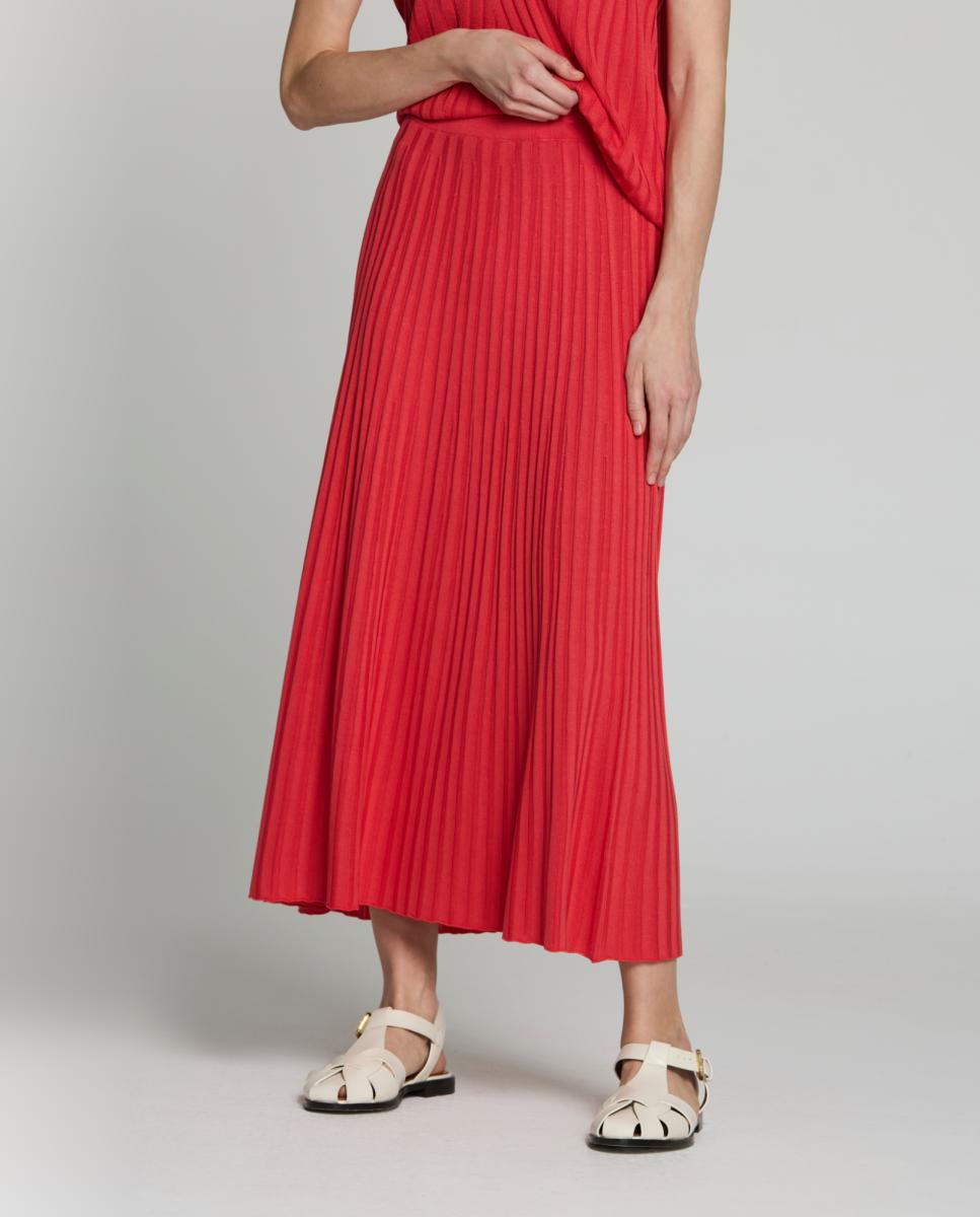 Saia Evasê com Elástico na Cintura Vermelho-1