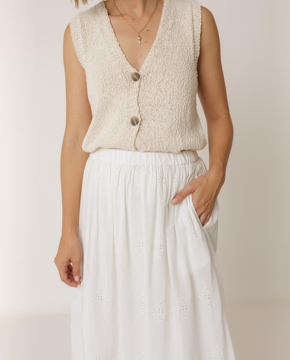 Saia Midi com Cintura Engomada Branco-2