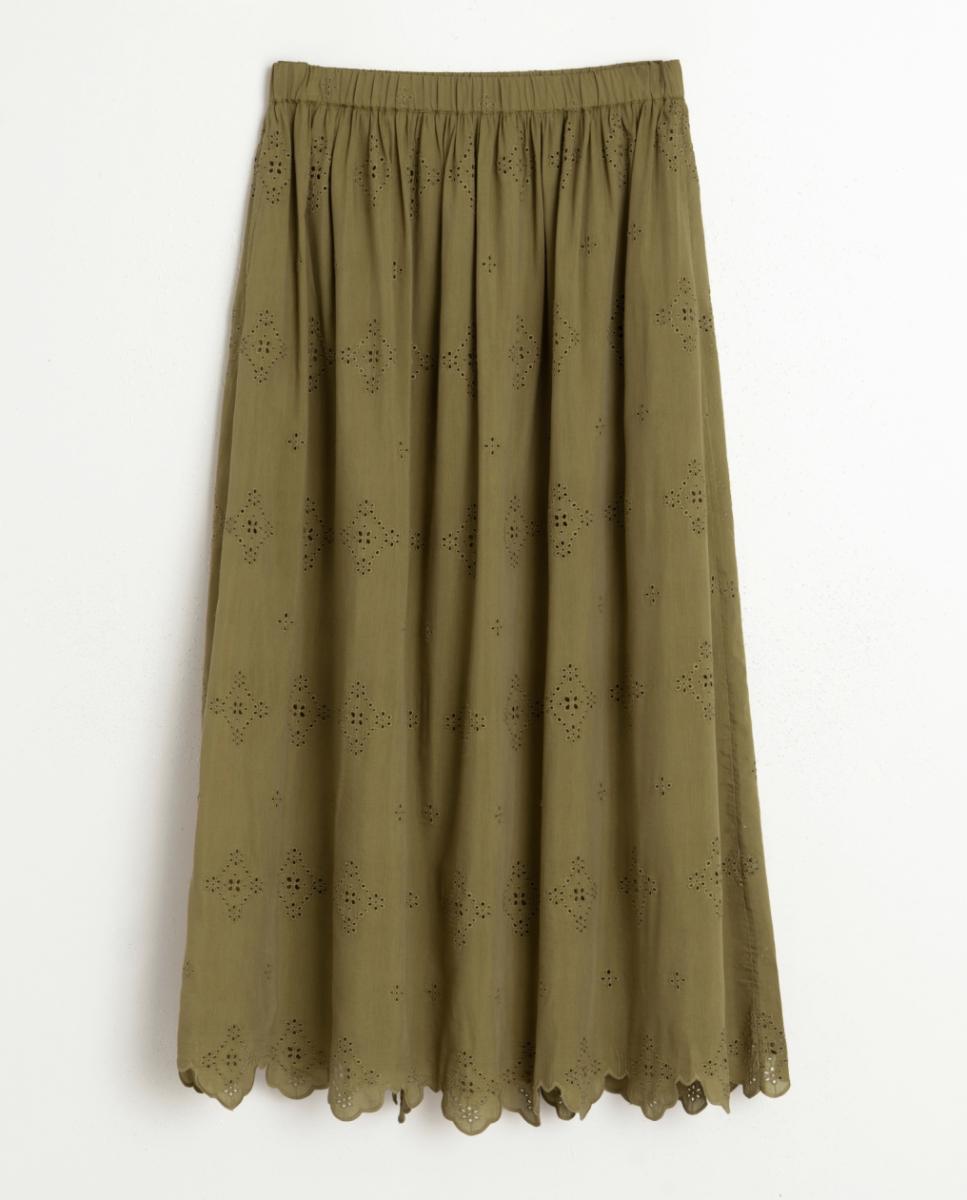 Saia Midi com Cintura Engomada Caqui-4