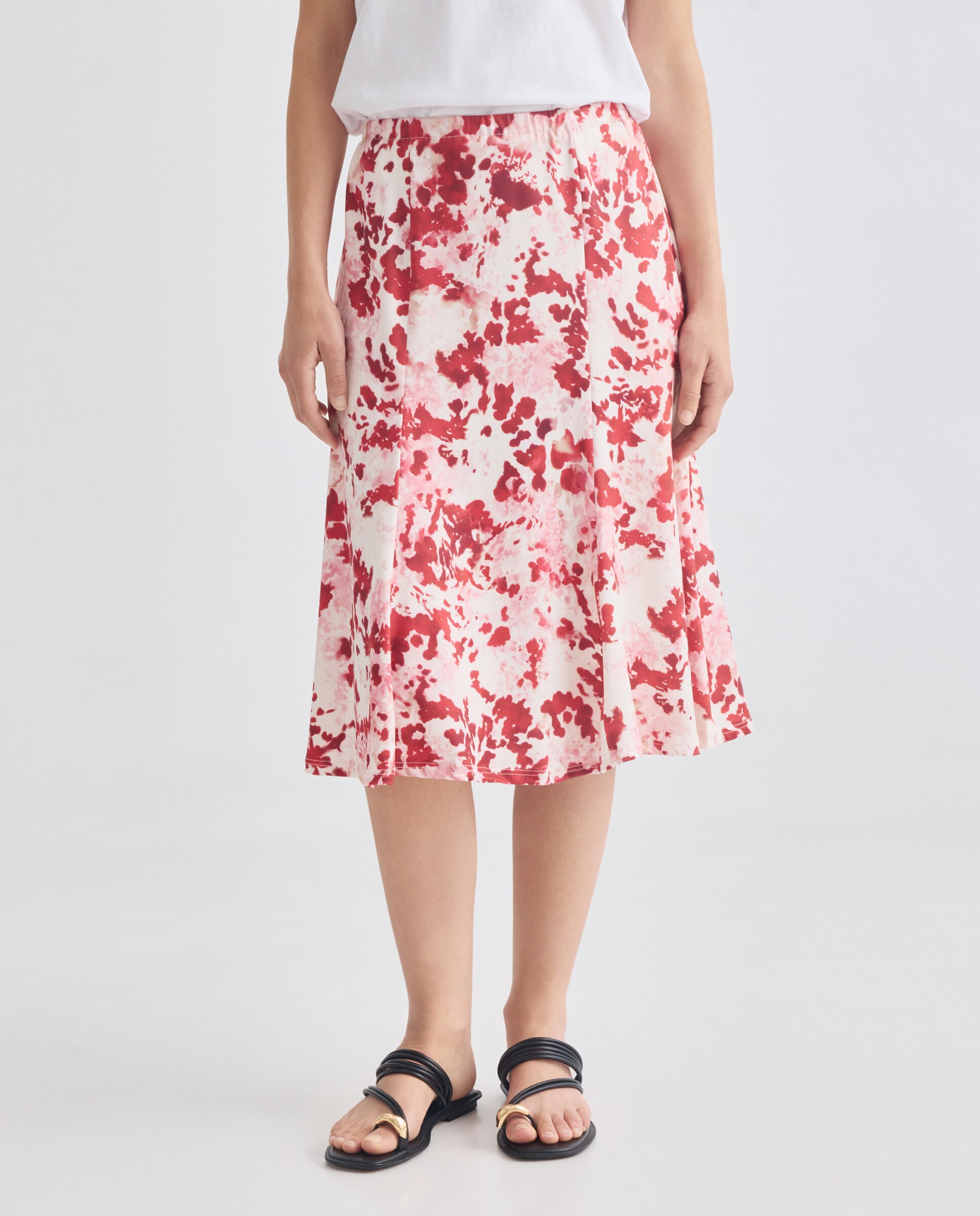 Saia Estampada com Cós Elástico Vermelho-2