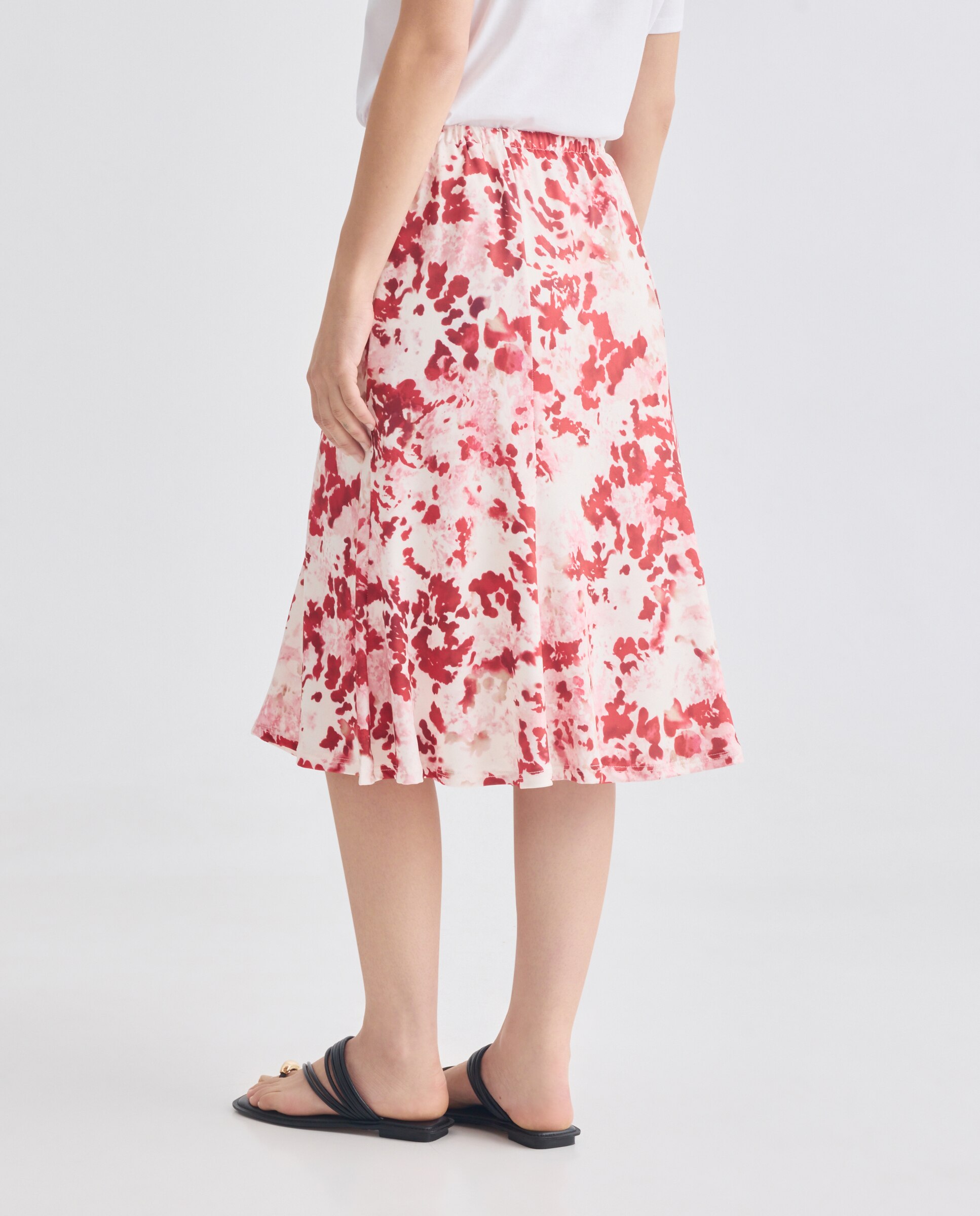 Saia Estampada com Cós Elástico Vermelho-3