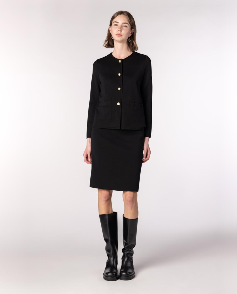 Saia-Lápis de Malha Milano com Cós Elástico Preto-4