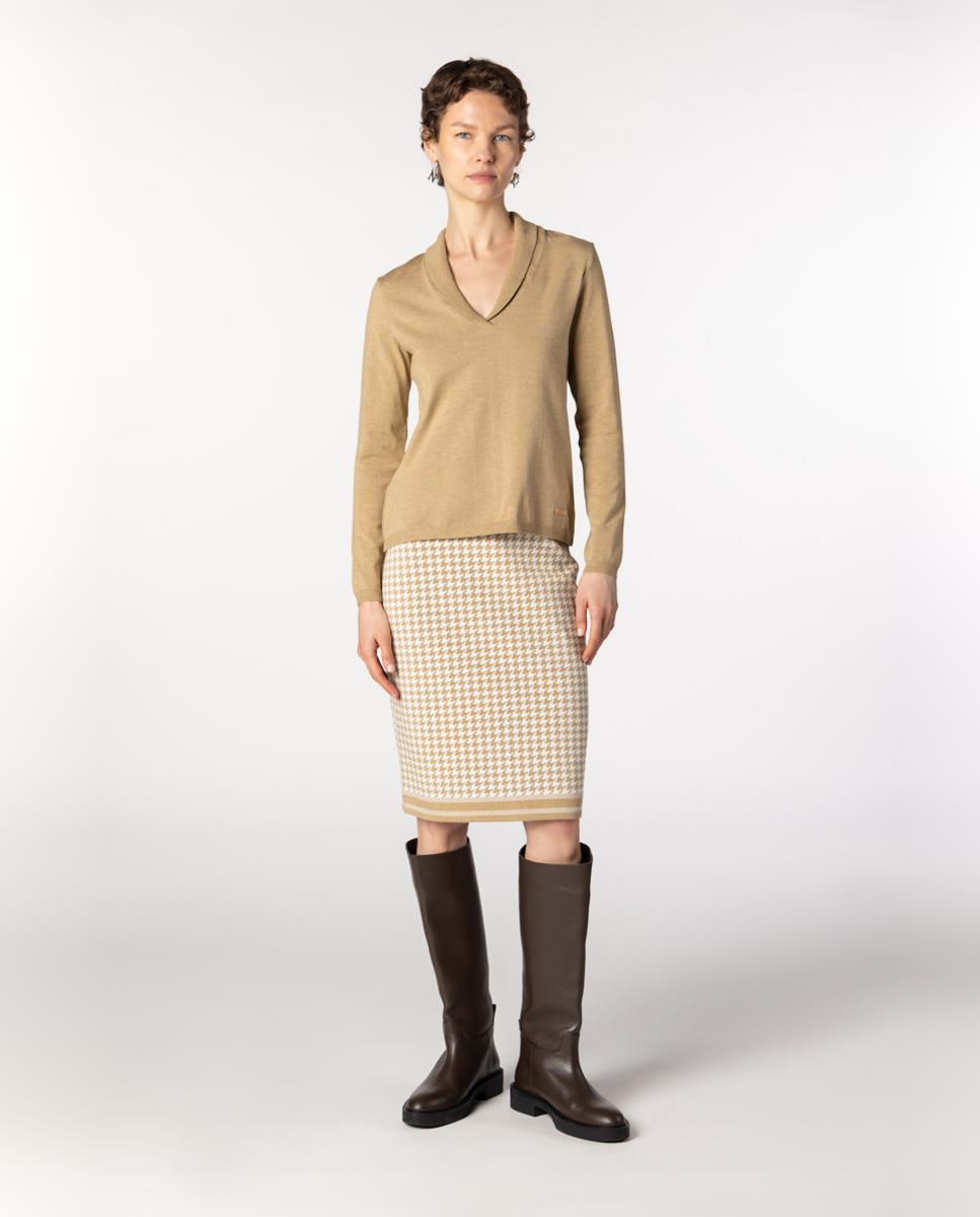 Falda de punto jacquard pata de gallo. - Naulover - Beige Beige-4