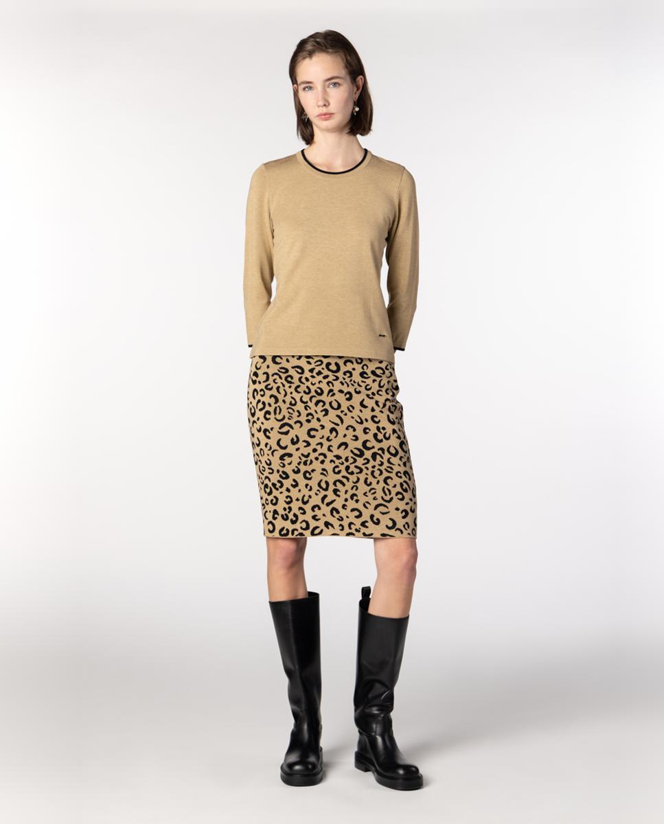 Saia em Malha Jacquard com Inspiração Animal Bege-4