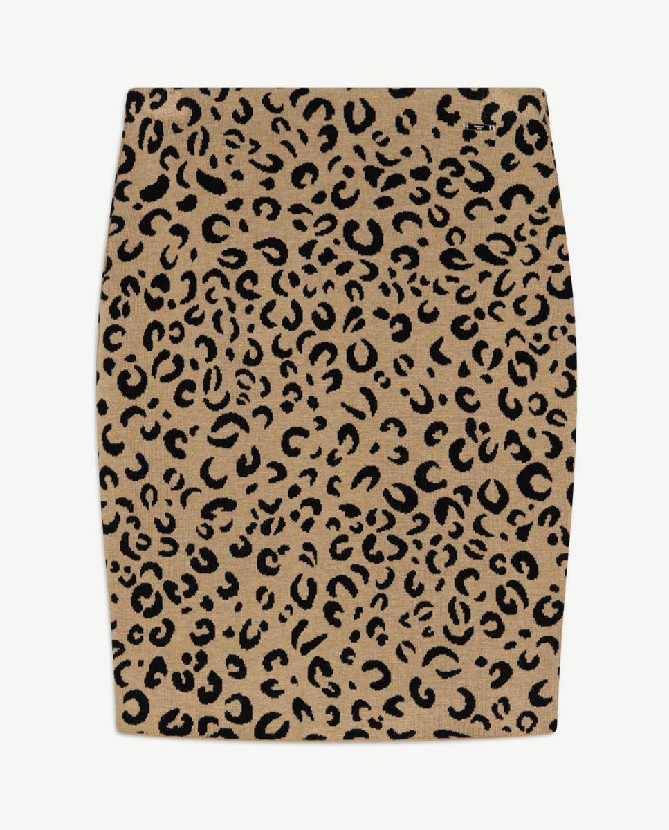 Saia em Malha Jacquard com Inspiração Animal Bege-5