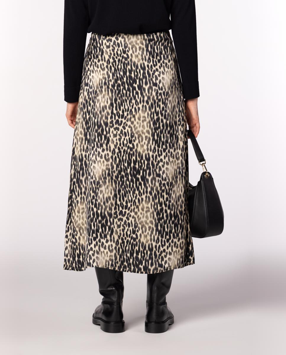 Saia de Cetim com Estampado de Inspiração Animal Preto-2