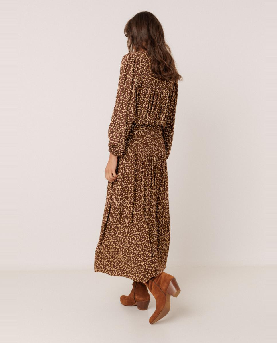 Falda estampado étnico bajo con vuelo - Indi & Cold - Marrón oscuro Marrón oscuro-2