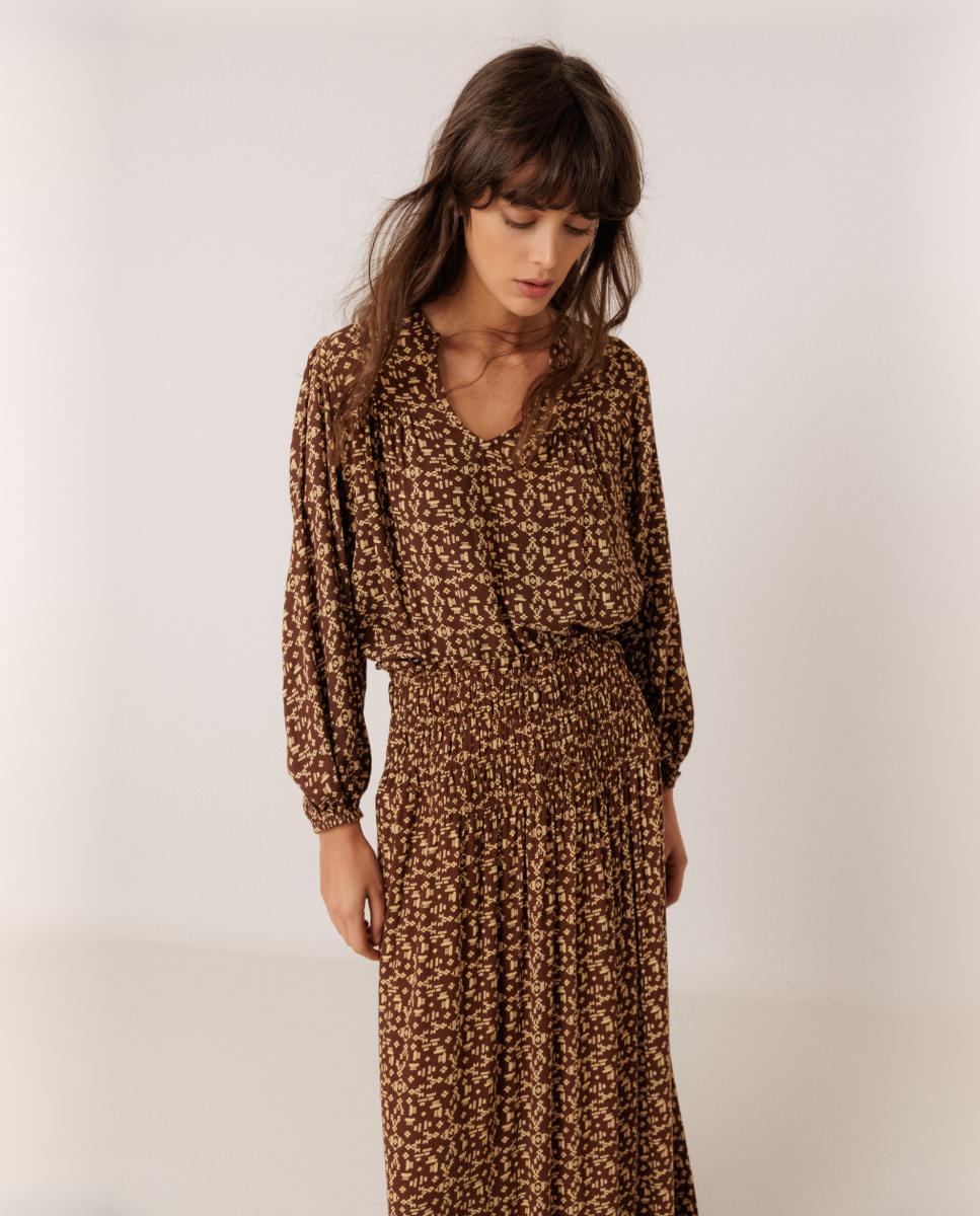 Falda estampado étnico bajo con vuelo - Indi & Cold - Marrón oscuro Marrón oscuro-3
