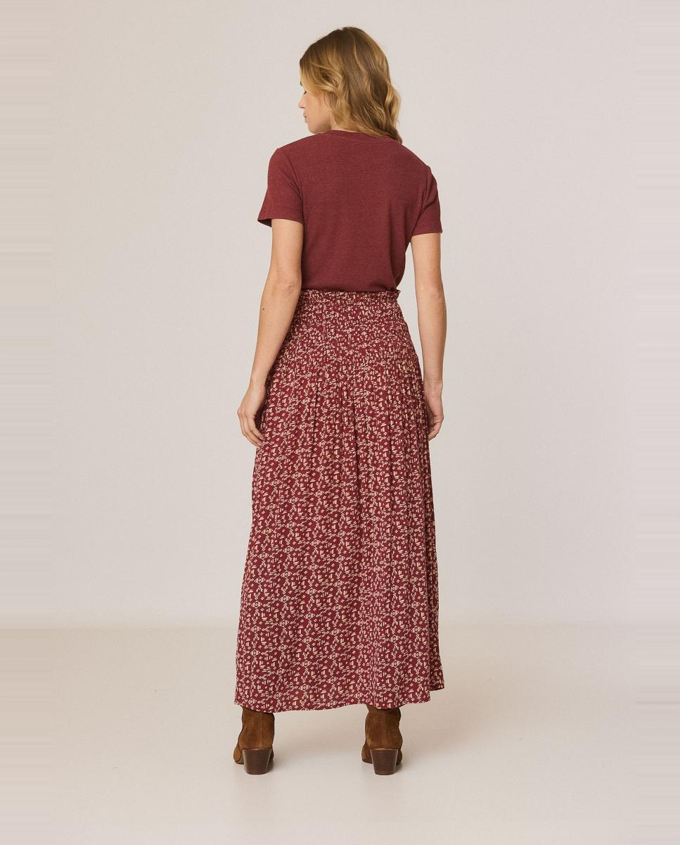 Falda estampado étnico bajo con vuelo - Indi & Cold - Rojo Rojo-2