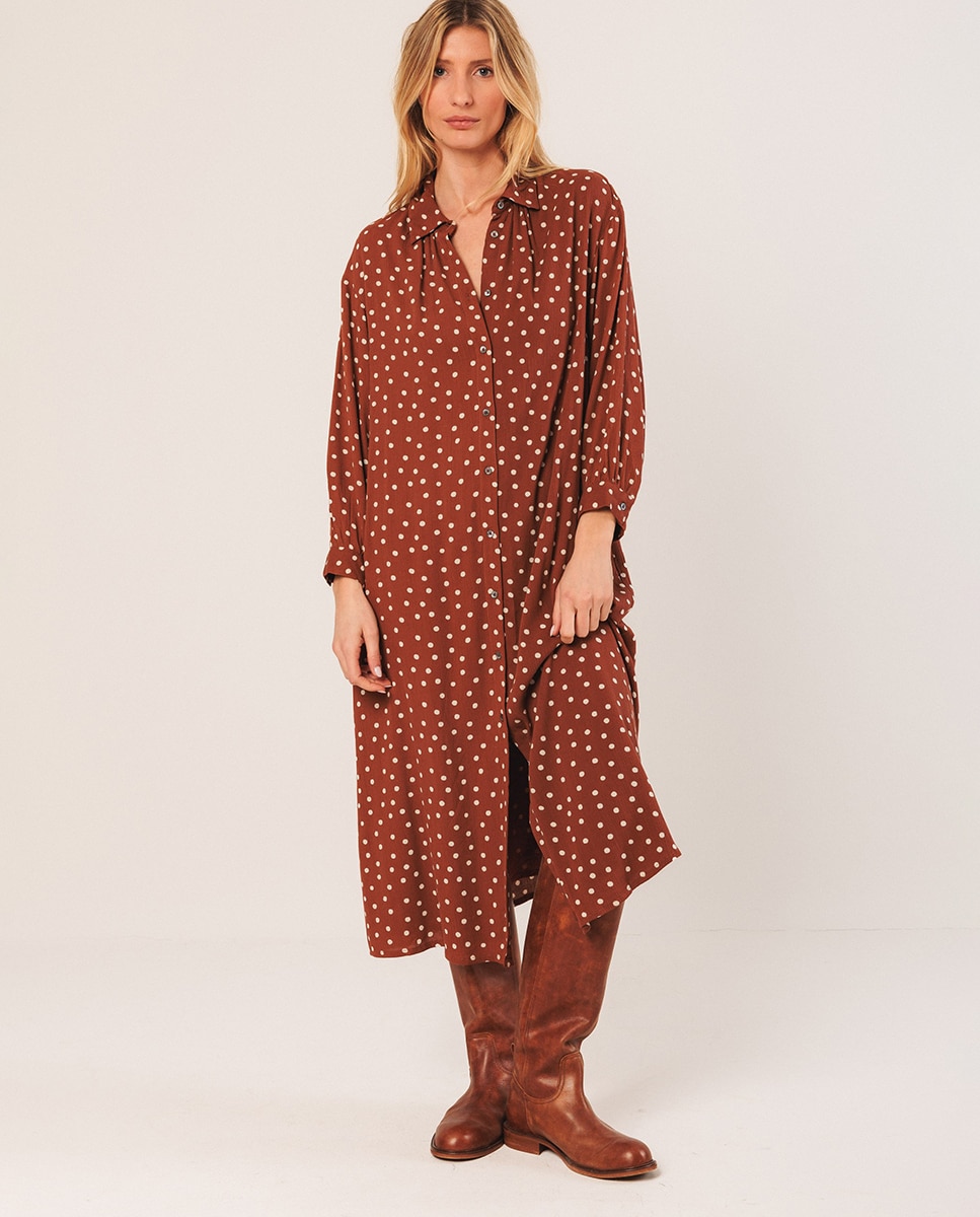 Imagem 0 de Vestido Midi com Manga Comprida e Colarinho de Camisa