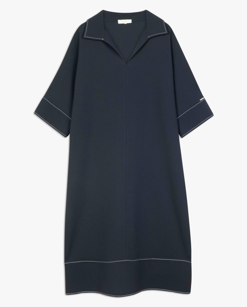 Vestido de Crepe Duplo com Pespontos em Contraste Azul-marinho-6