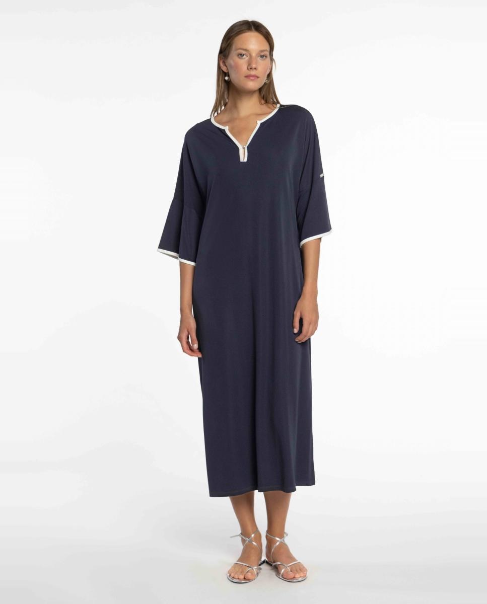 Imagem 0 de Vestido de Malha Circular com Vivos em Contraste.