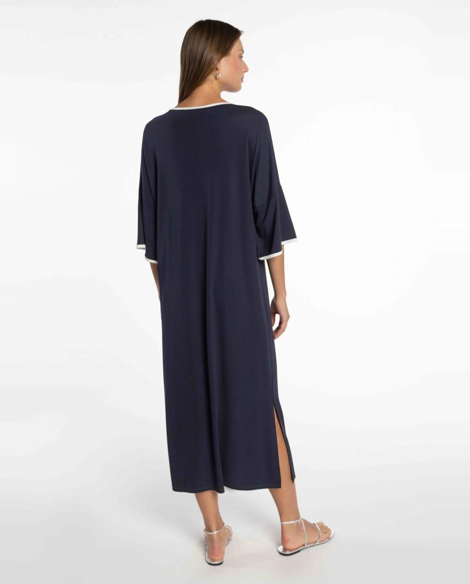 Vestido de Malha Circular com Vivos em Contraste. Azul-marinho-2
