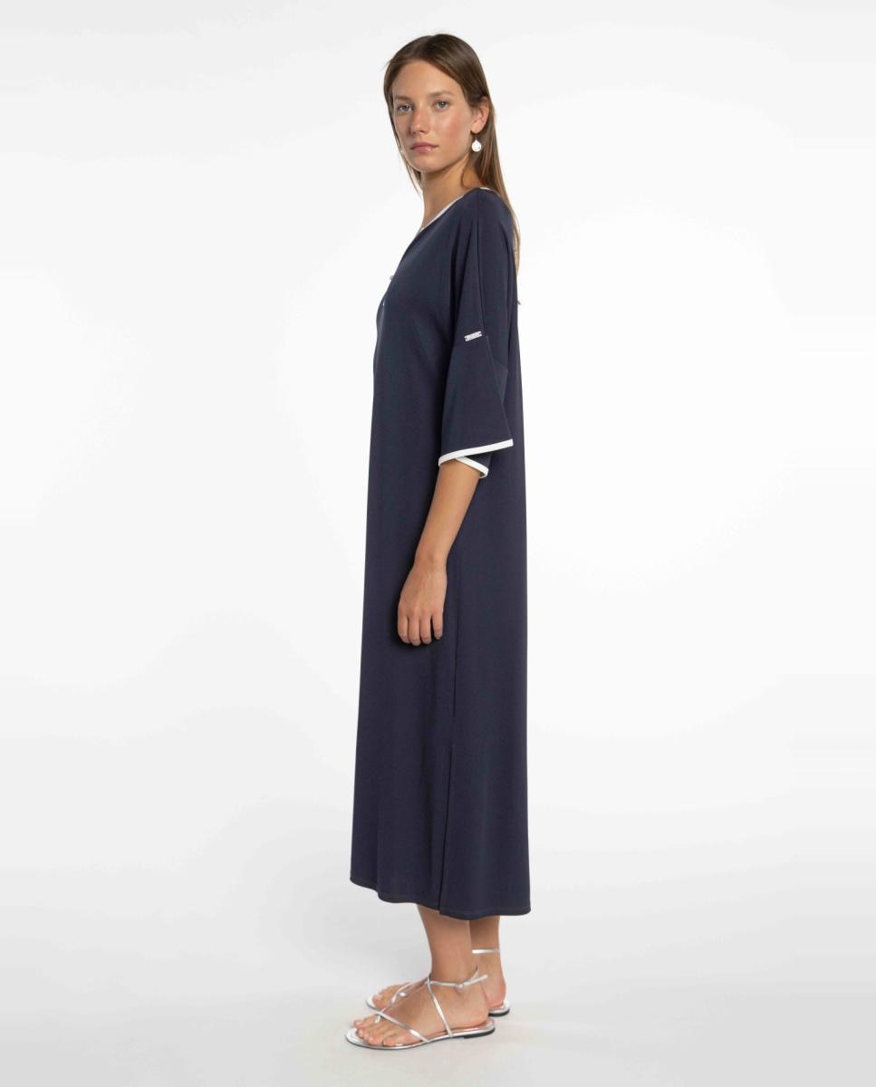 Vestido de Malha Circular com Vivos em Contraste. Azul-marinho-3