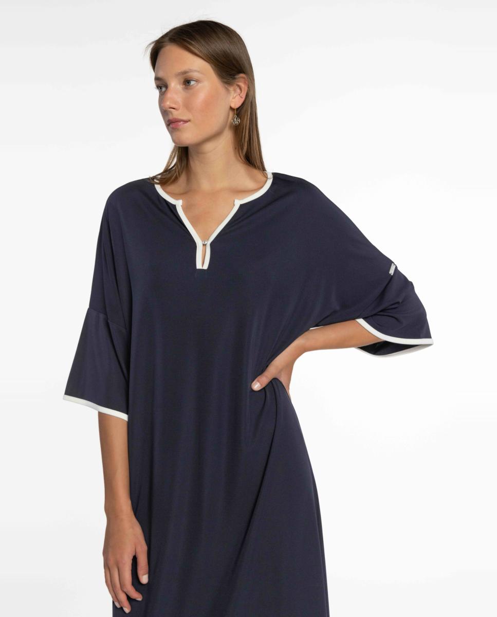 Vestido de Malha Circular com Vivos em Contraste. Azul-marinho-4