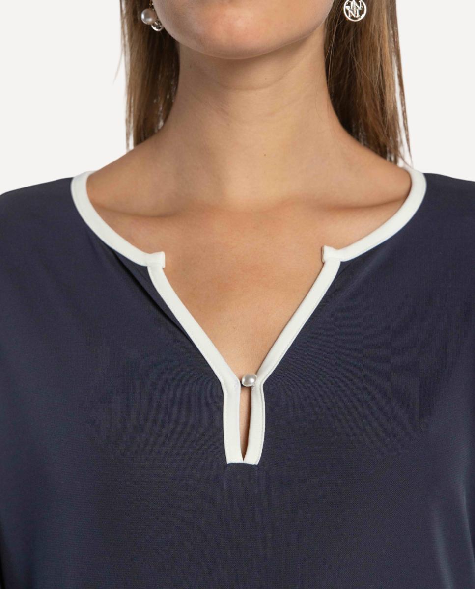 Vestido de Malha Circular com Vivos em Contraste. Azul-marinho-5