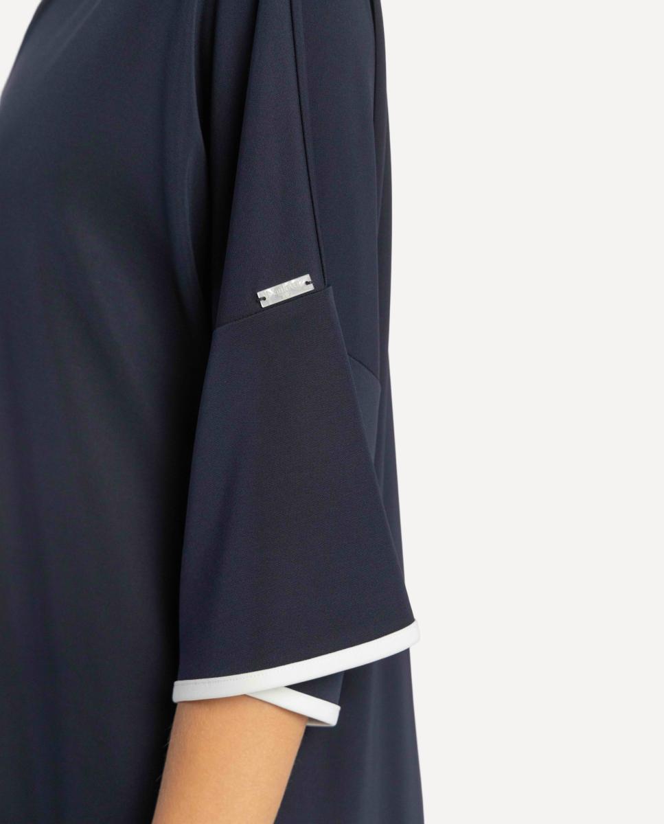 Vestido de Malha Circular com Vivos em Contraste. Azul-marinho-6