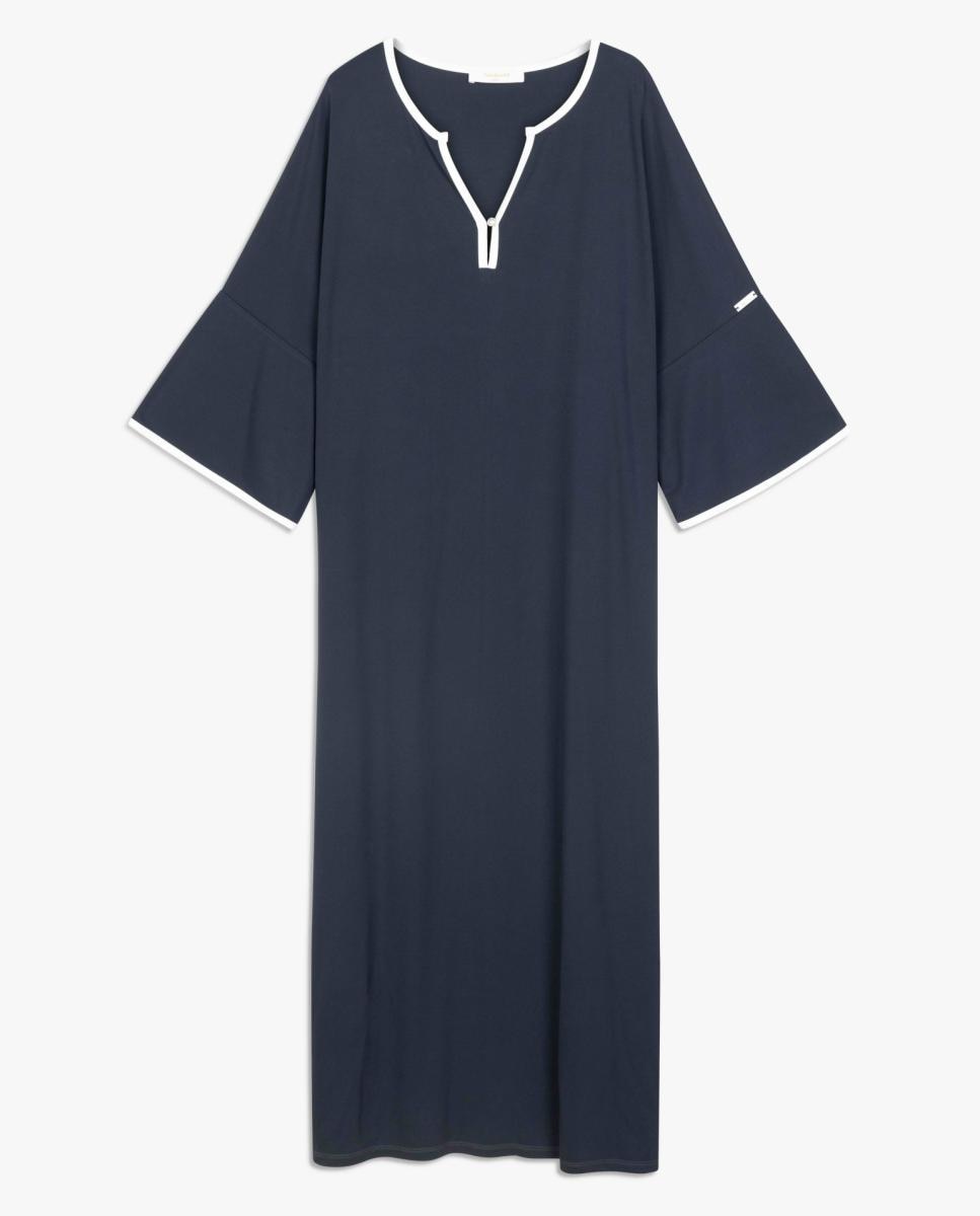 Vestido de Malha Circular com Vivos em Contraste. Azul-marinho-7